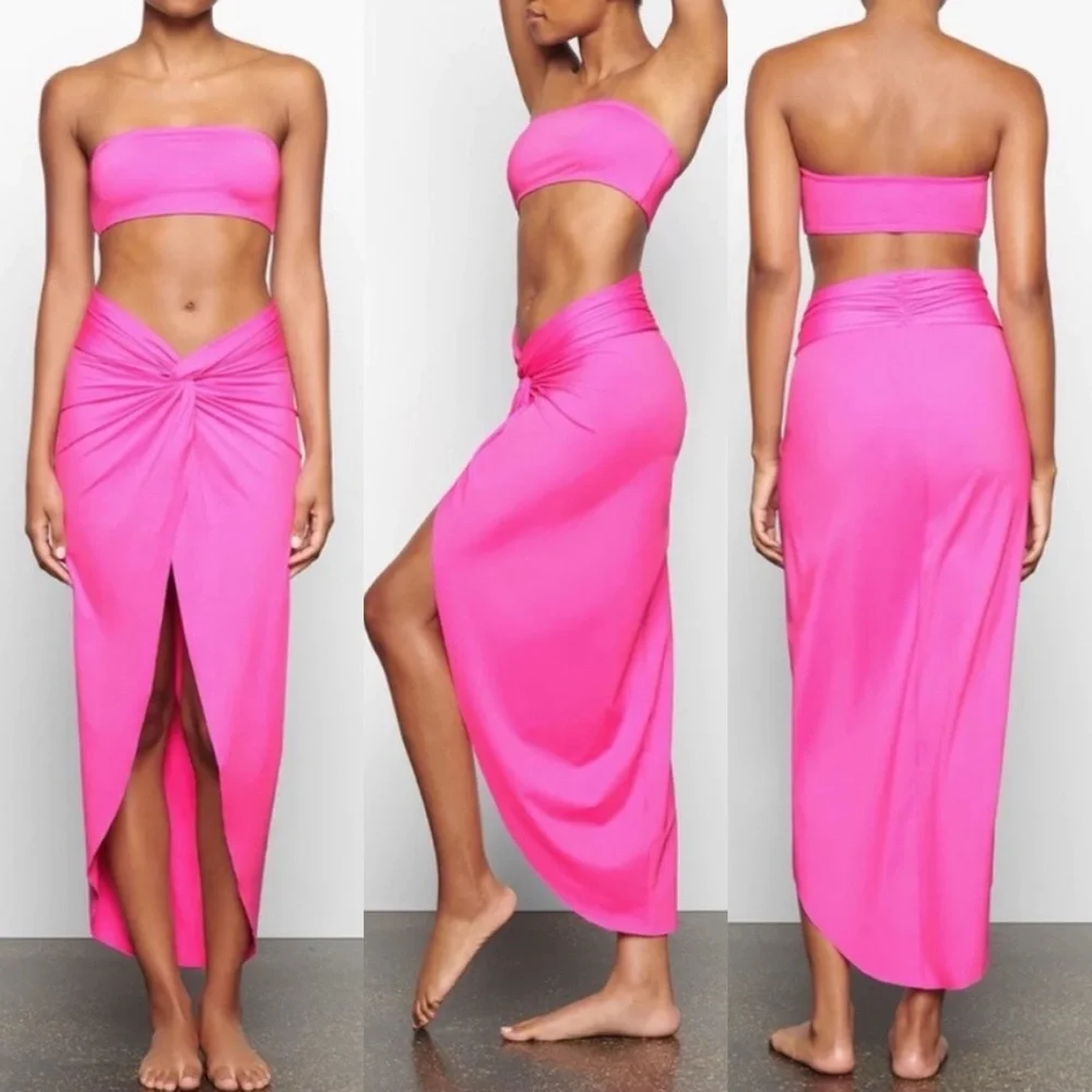 SKIMS Swim Sarong Maxi Skirt Bright Taffy Pink Cover-Up Size 2X💛🎀